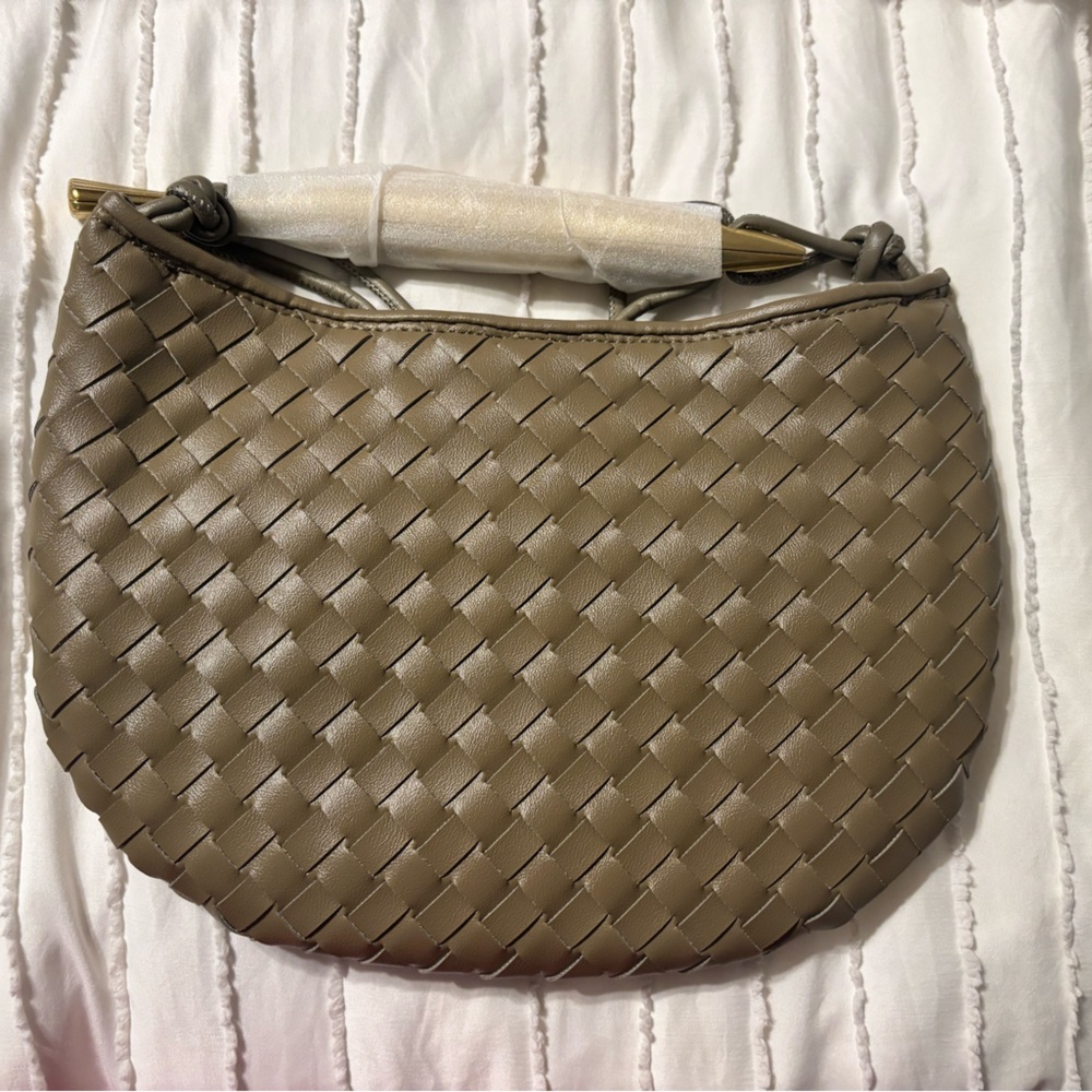 Designer-Inspired Woven Tan Clutch/Crossbody Bag